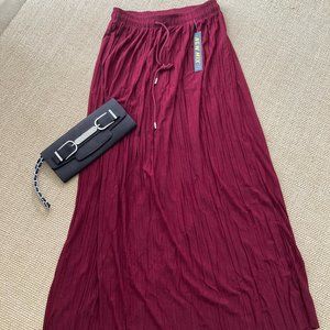 New Mix Burgundy Maxi Accordian Pleated Skirt One Size